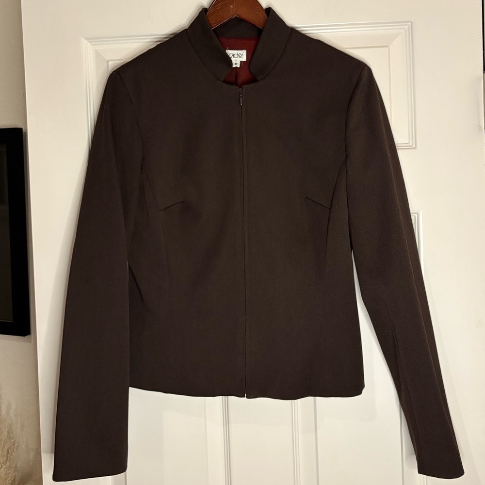 Chocolate Brown Collared Zip Up Jacket With Collar